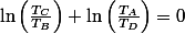 \ln\left(\frac{T_{C}}{T_{B}}\right)+\ln\left(\frac{T_{A}}{T_{D}}\right)=0